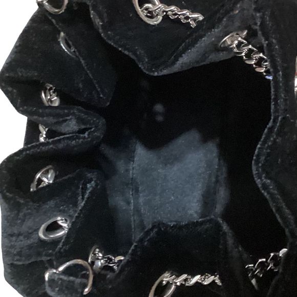 White House Black Market Black Velvet Crossbody Evening Bag Bucket Bag with Silv - Picture 10 of 14